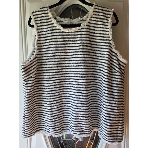 Green Envelope Striped Navy and White Fringe Trim Women Size 2X - Picture 1 of 5